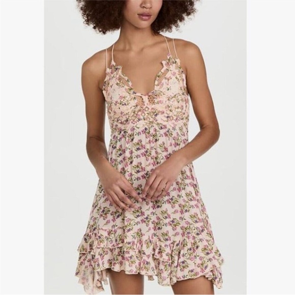 Free People Dresses & Skirts - Free People Adella Slip Dress Pink Floral Lace Size S